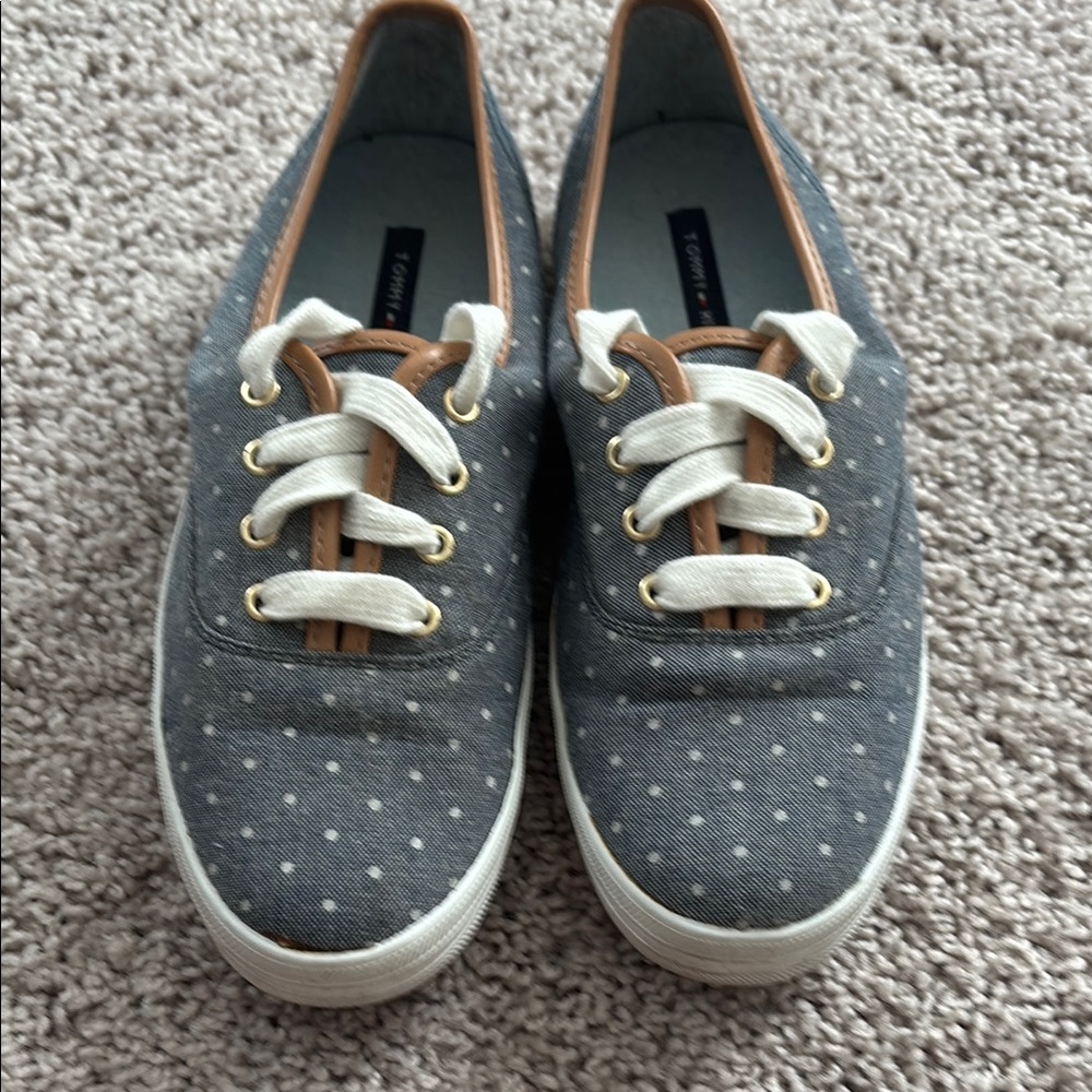 Tommy Hilfiger blue and white polka dot deck shoes